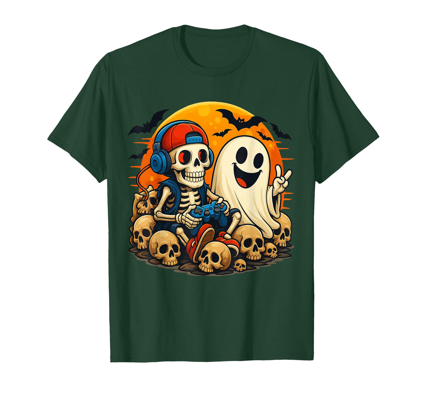 Funny Skeleton Video Game Halloween Gaming Gamer Boys Men T-Shirt