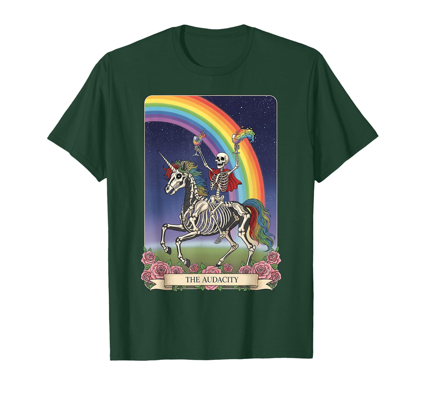 The Audacity Tarot Card Halloween Skeleton Riding Unicorn T-Shirt