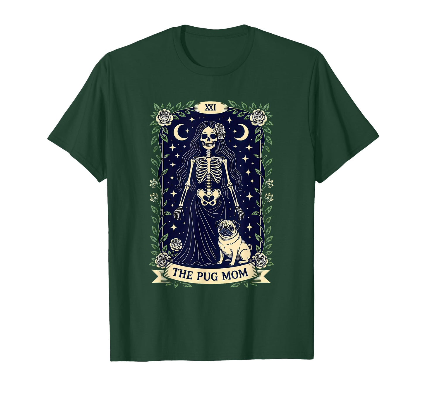 The Pug Mom Gothic Skeleton Rose Tarot Dog Lover T-Shirt