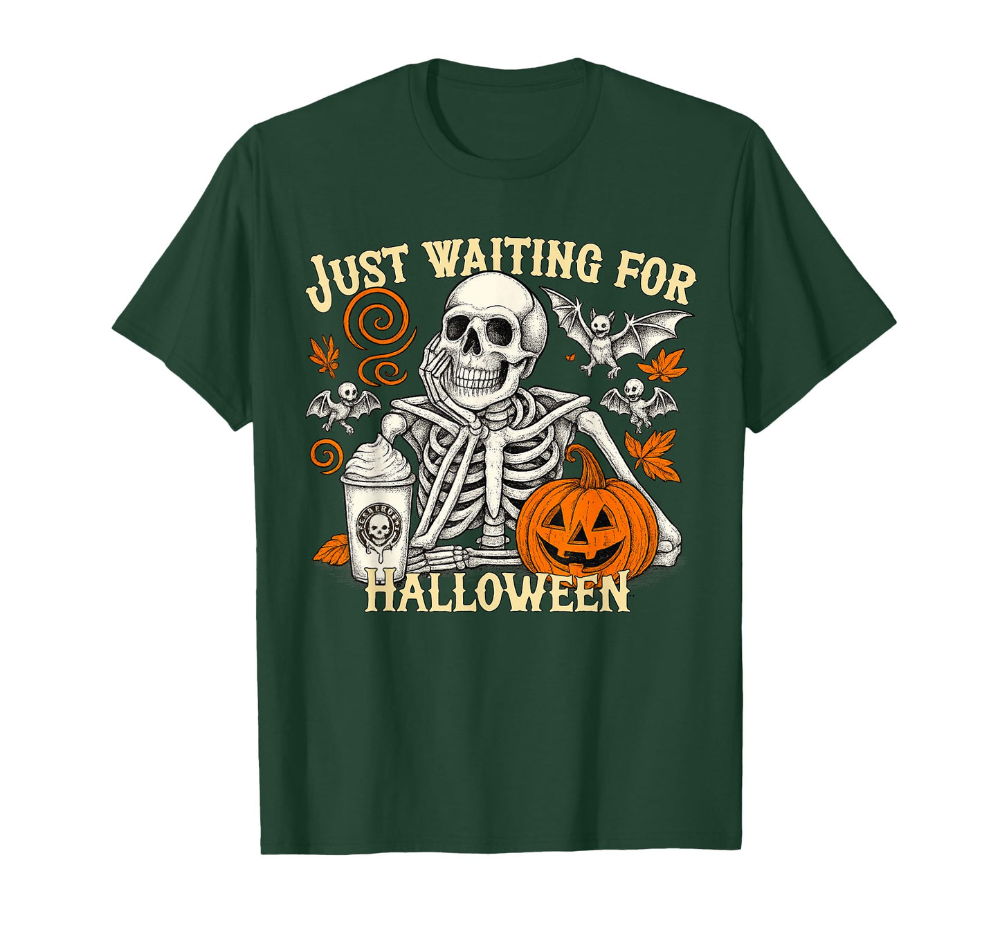 Just Waiting for Halloween Spooky Skeleton Pumpkin T-Shirt