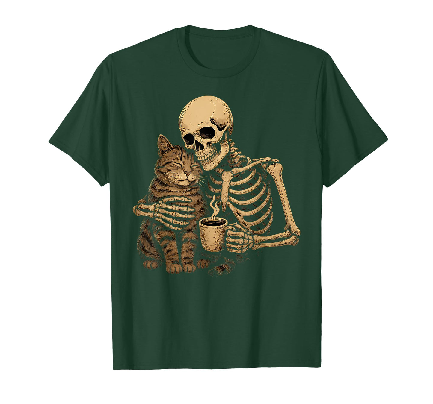 Skeleton Cat Hug Cute Goth Halloween Animal Lover Mom Dad T-Shirt