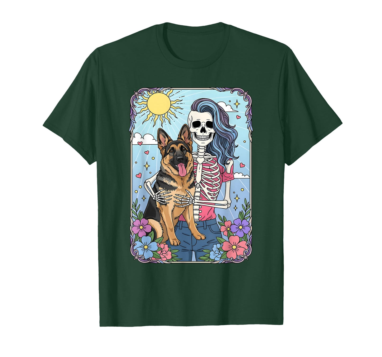 German Shepherd Dog Tarot Card Halloween Costume Skeleton T-Shirt