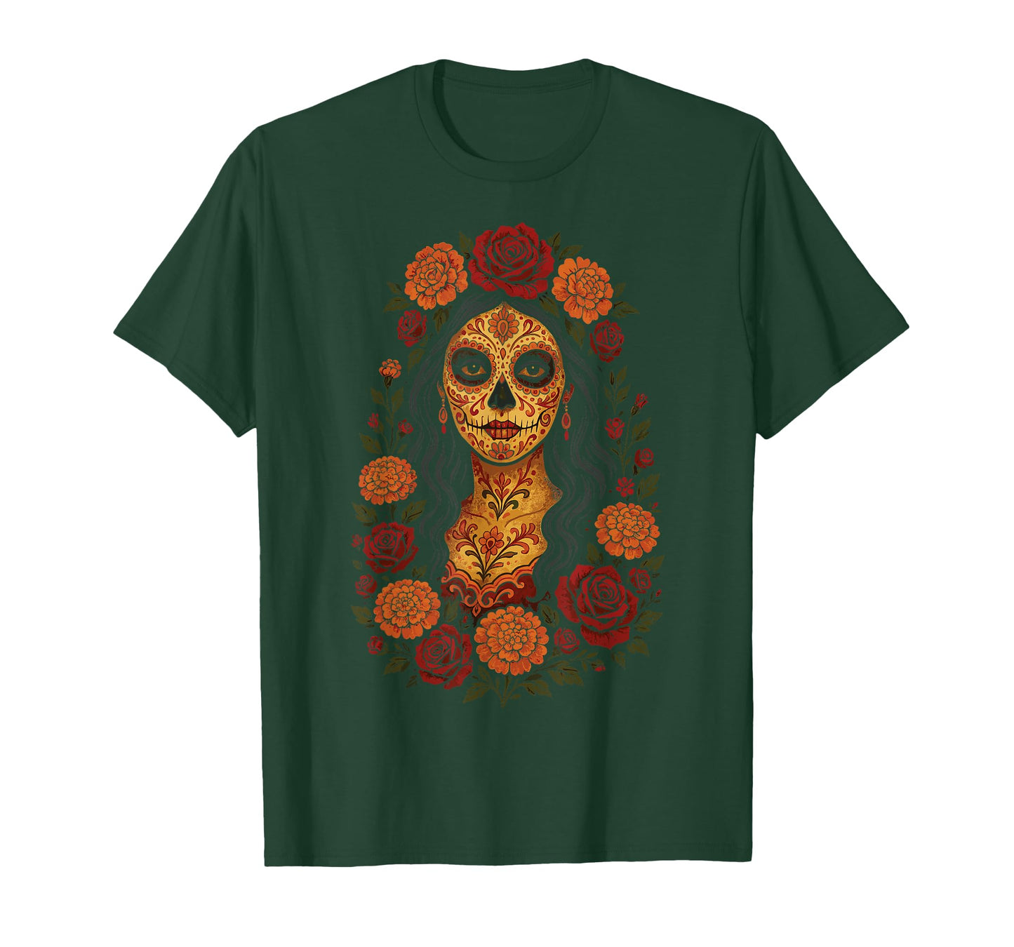 Day of The Dead Dia De Los Muertos Floral Sugar Skull Woman T-Shirt