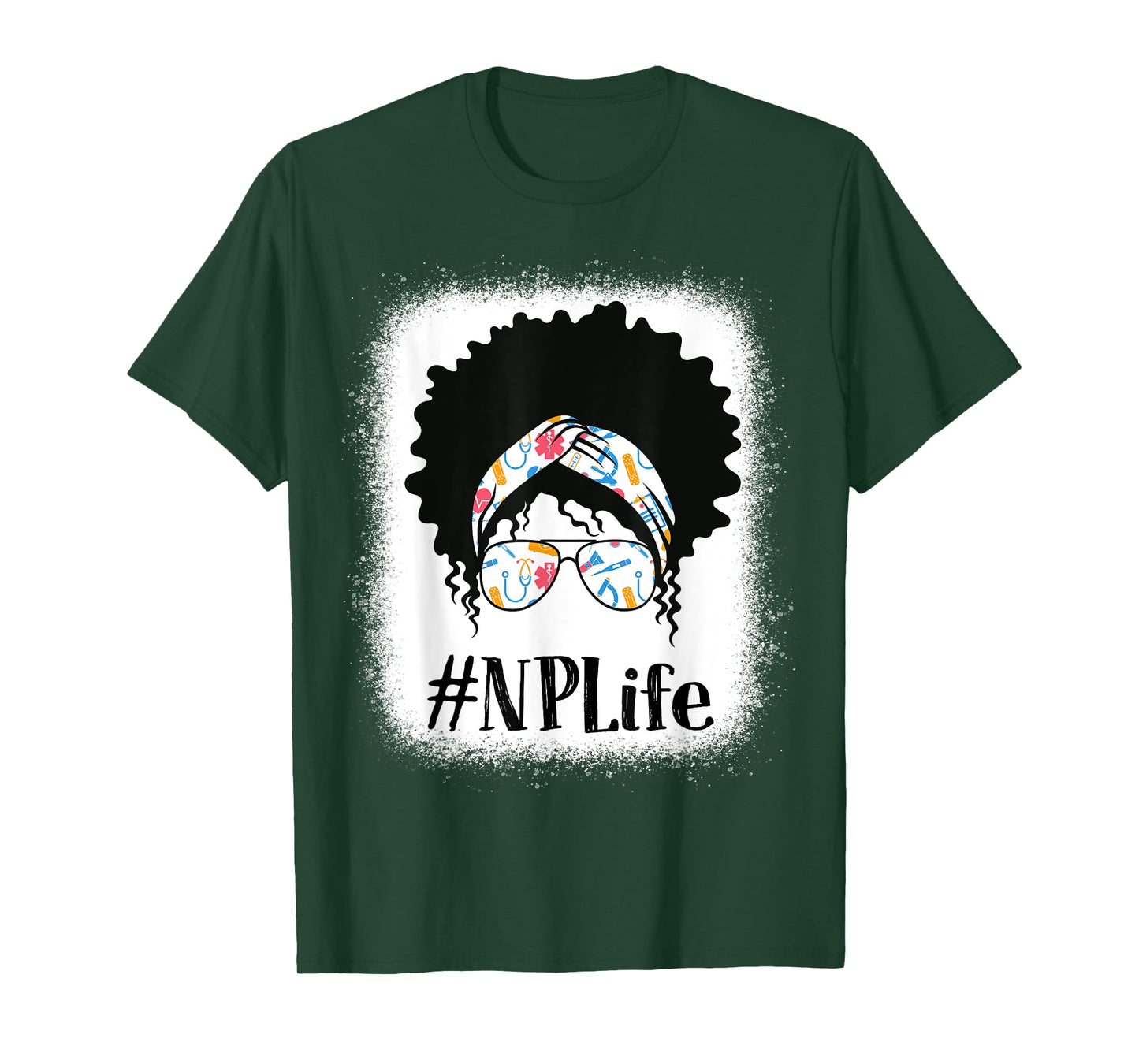 NP Nurse Practitioner Black Afro Messy Bun African American T-Shirt