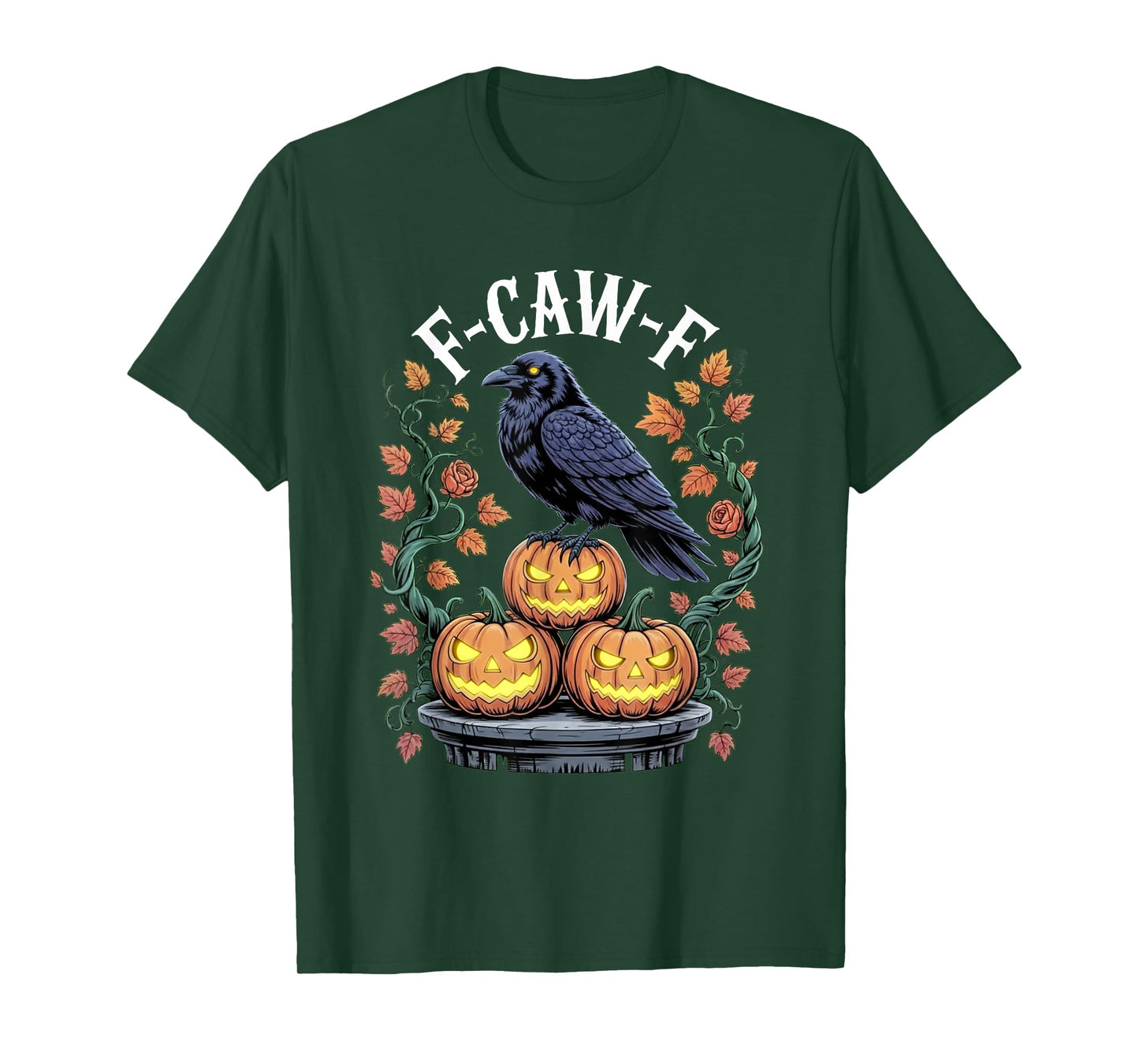 F CAW F Crow Spooky Bird Raven Fall Vibe Scary Pumpkin Night T-Shirt