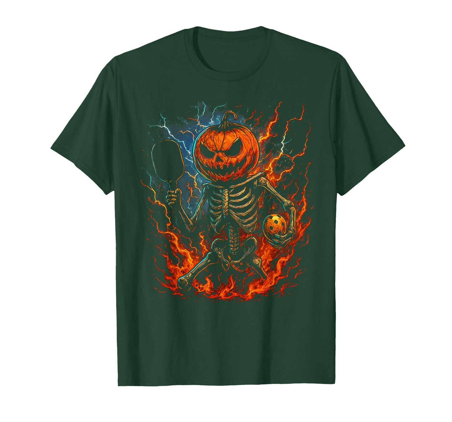 Eerie Pumpkin Skeleton for Halloween Pickleball Enthusiasts T-Shirt