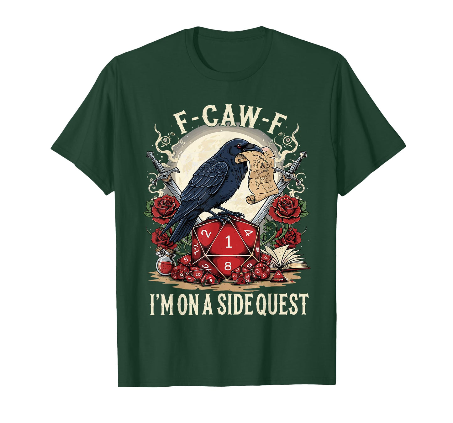 F-CAW-F Raven Dice Side Quest Black Crow RPG Gamer Tabletop T-Shirt