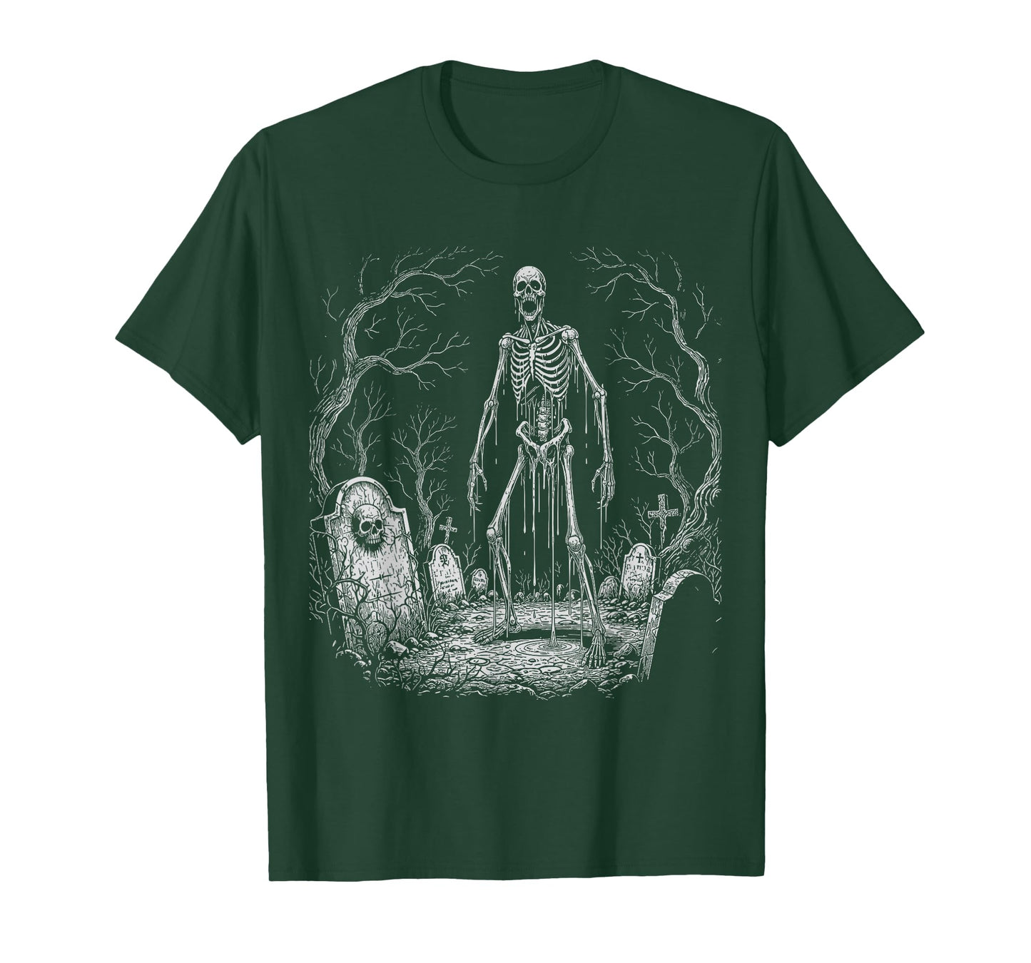 Gothic Zombie Skeleton Undead Horror Graveyard Art T-Shirt