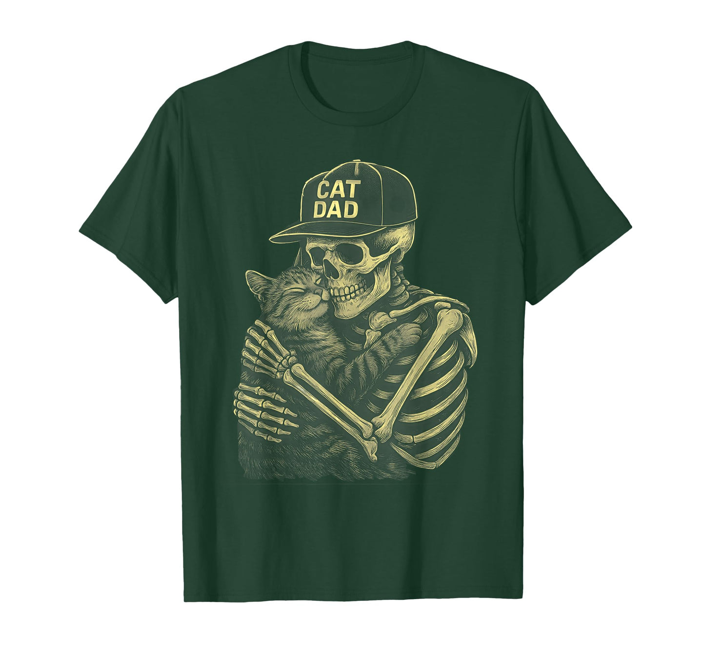 Retro Cat Dad Skeleton Hugging Cute Tabby Silhouette T-Shirt