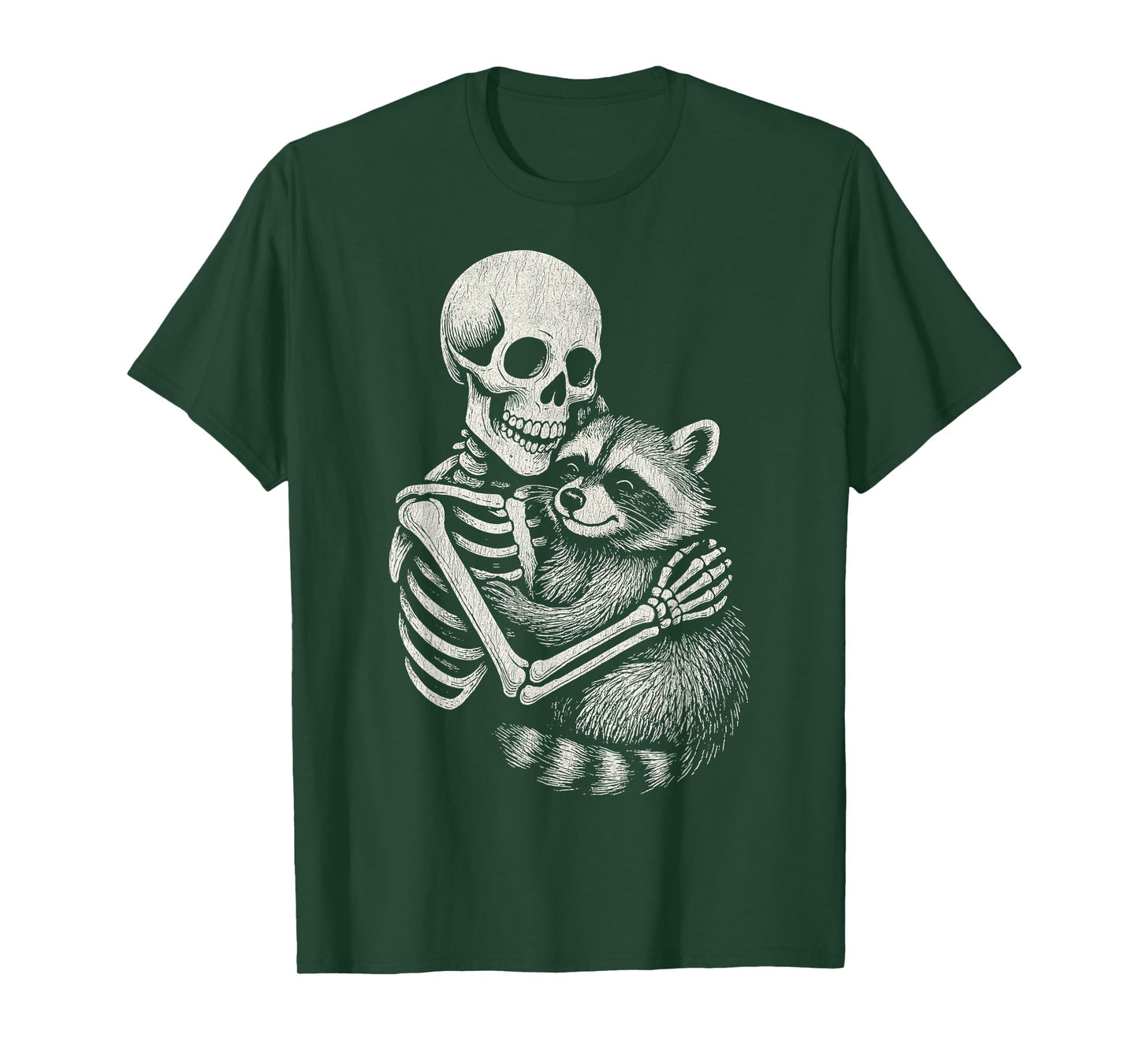 Vintage Skeleton Hugging Raccoon Funny Cute Halloween Retro T-Shirt
