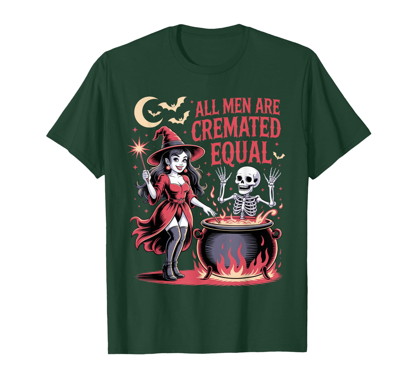 All Men are Cremated Equal Funny Witch Skeleton Halloween T-Shirt