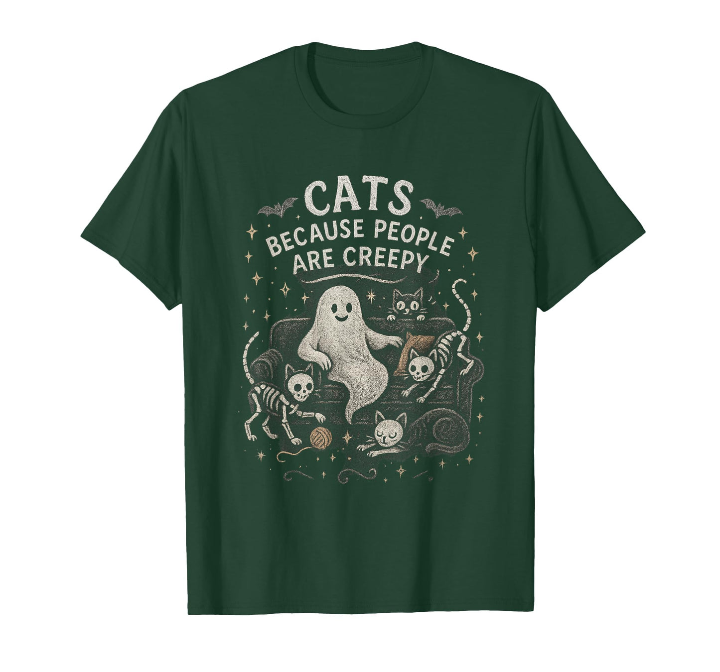Cats Because People are Creepy Ghost & Skeleton Halloween T-Shirt