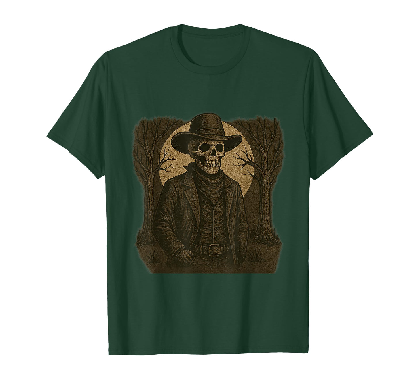 Western Gothic Skeleton Cowboy Design Dark T-Shirt