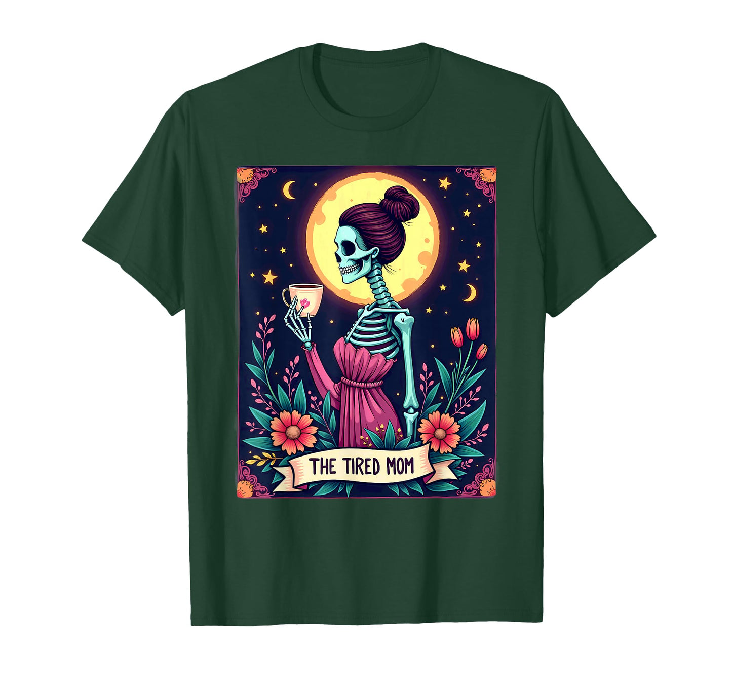 Gothic Tarot Card Skeleton Coffee The Tired Mom T-Shirt