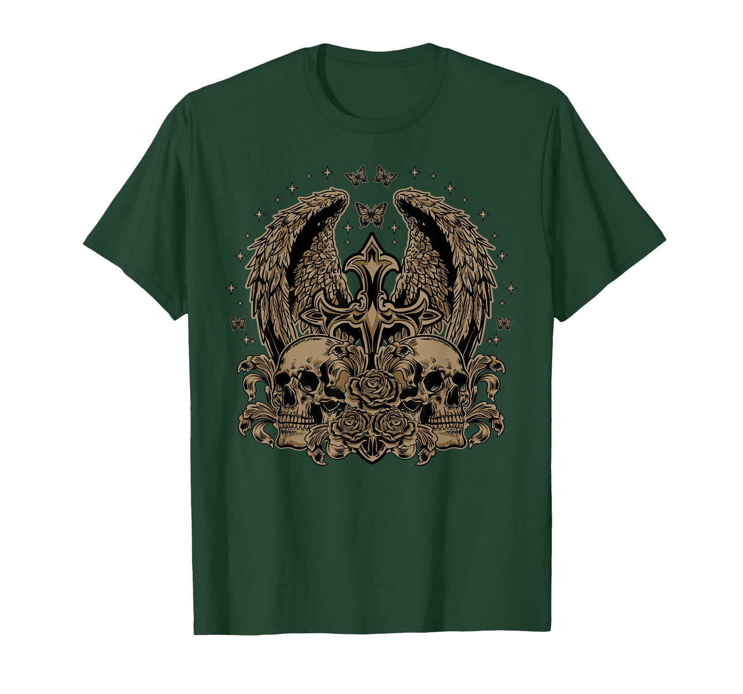 Skull Cross Wings Goth Alt Grunge Halloween Gothic Emo Y2K T-Shirt