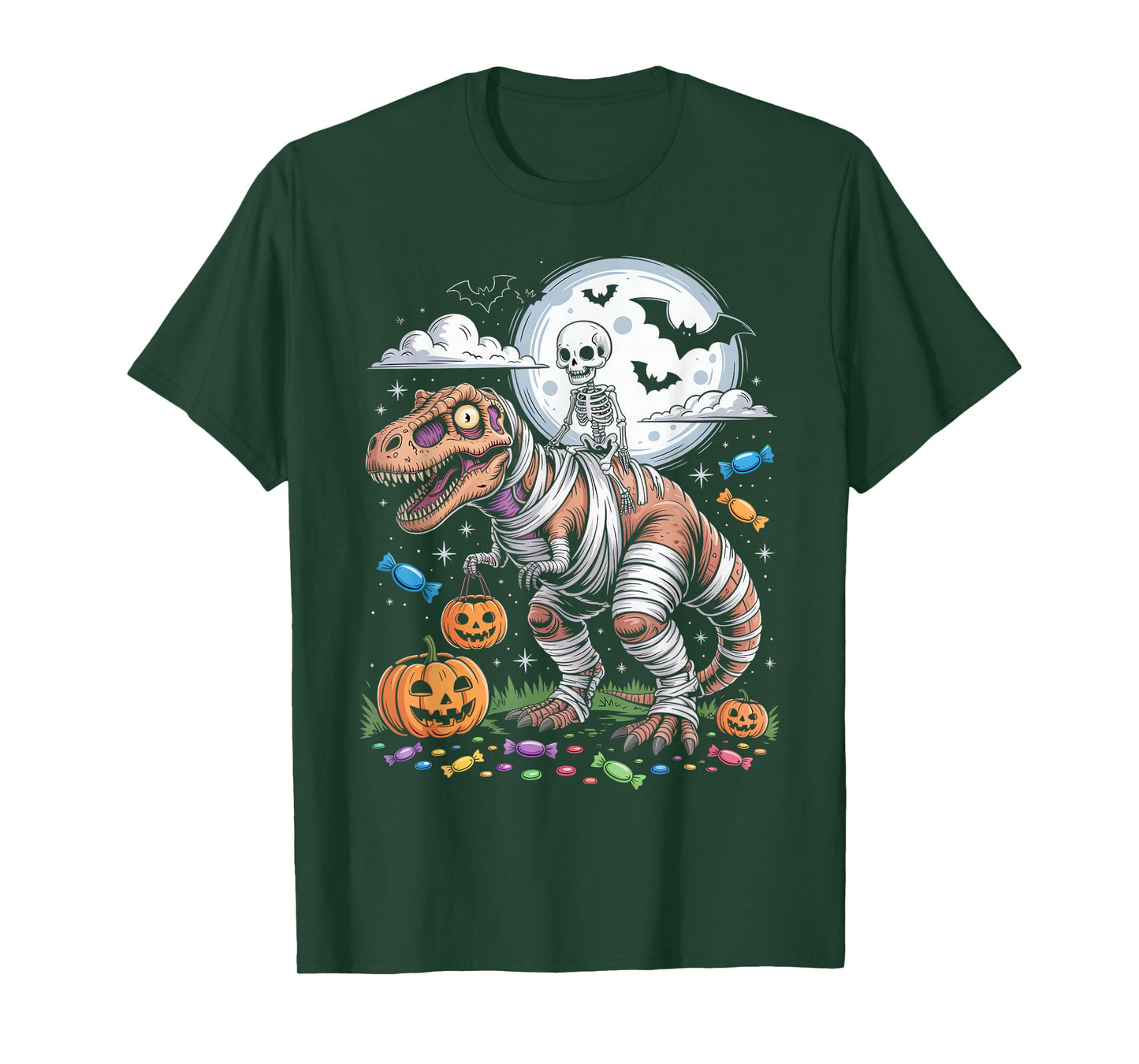 Skeleton Riding Tyrannosaurus Skeleton Halloween Spooky T-Shirt