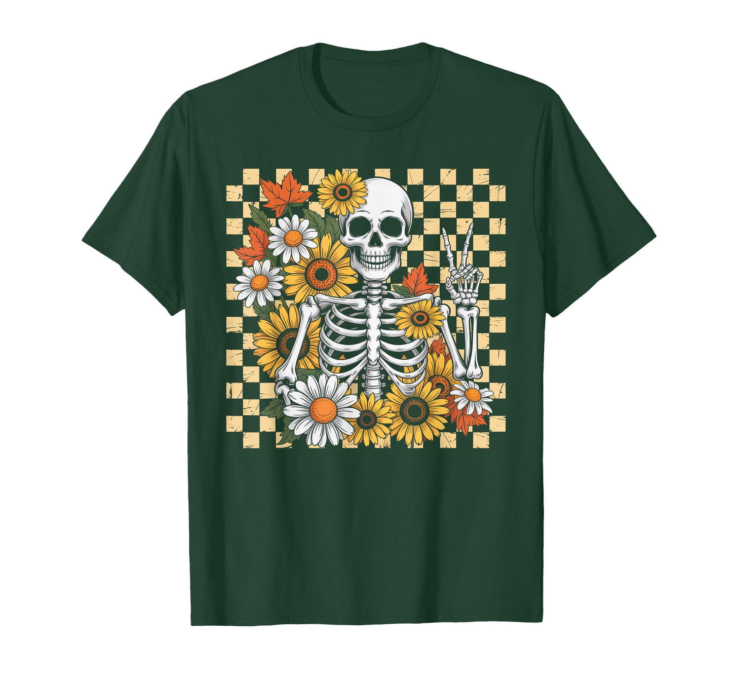 Retro Fall Skeleton Halloween Skeleton Flower Spooky Season T-Shirt