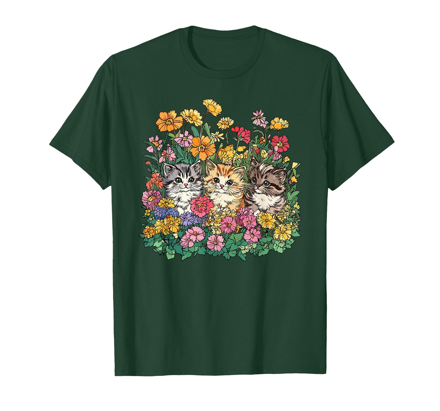 Floral Cats In Garden T-Shirt