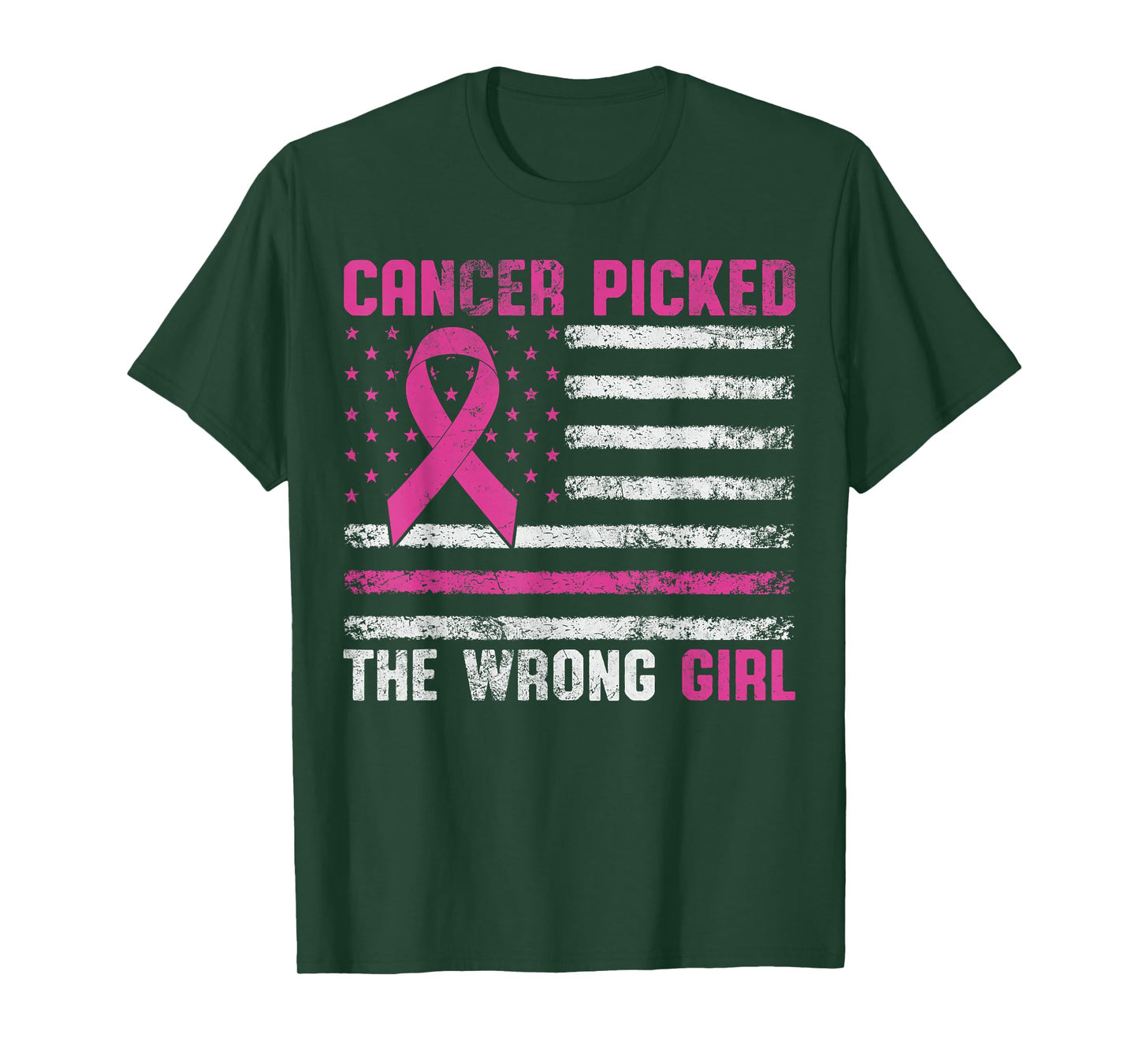 American Flag Cancer Picked The Wrong Girl Breast Cancer T-Shirt