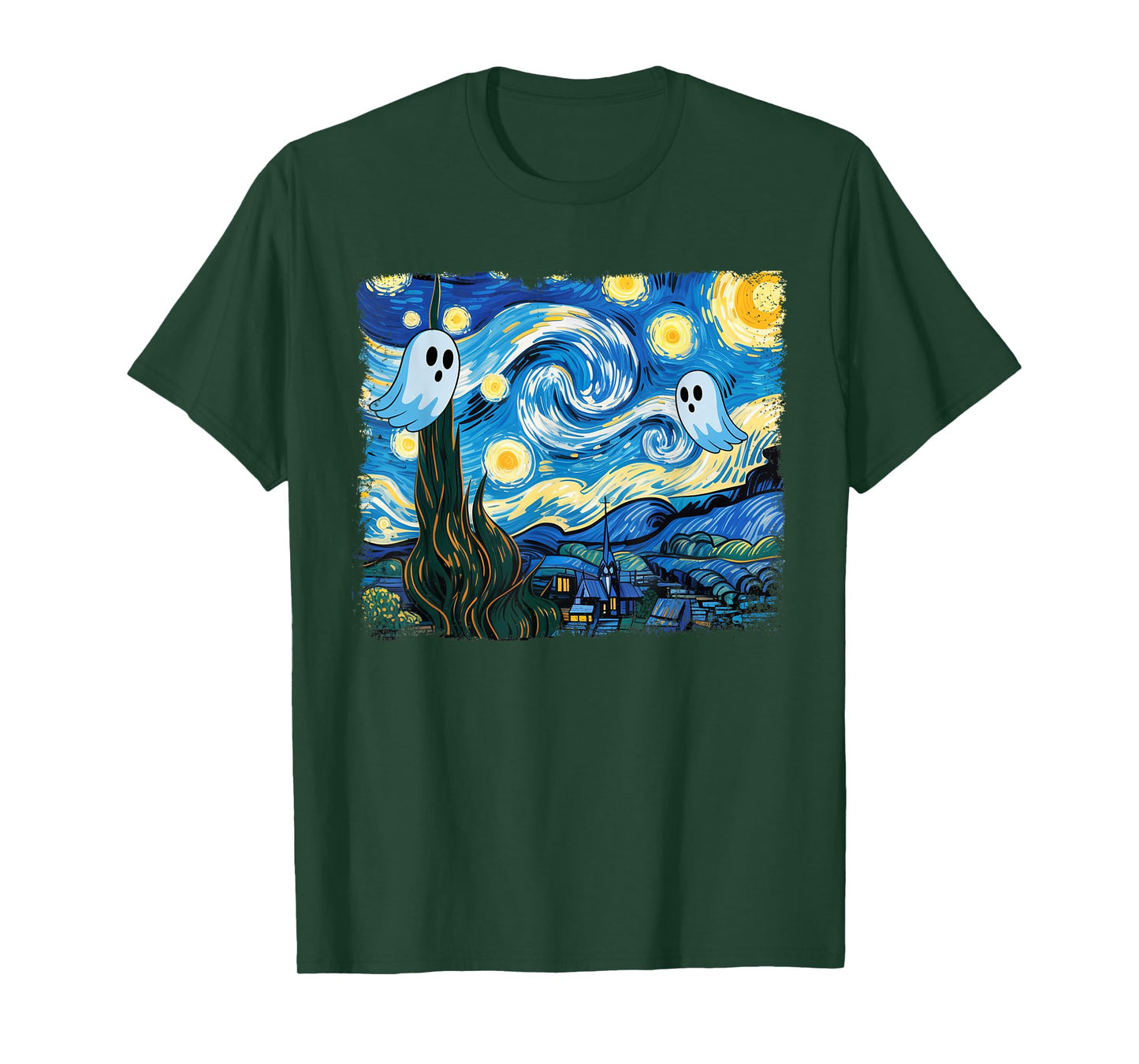 Funny Halloween Boo Sheet Ghost Starry Night Van Gogh Boys T-Shirt