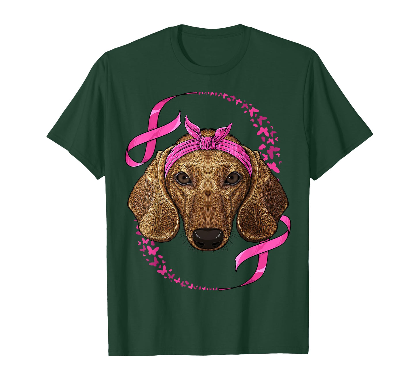 Dachshund Breast Cancer Awareness Pink Bandana Survivor T-Shirt