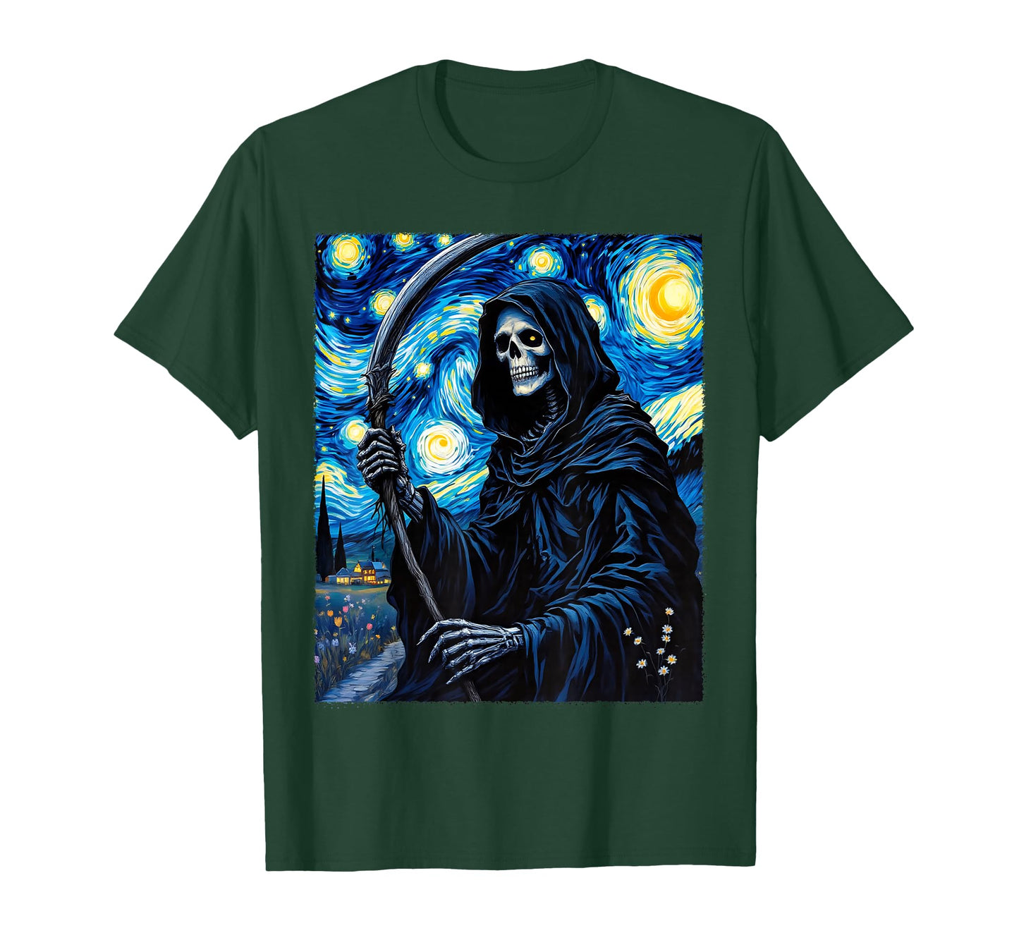 Grim Reaper Van Gogh Halloween Starry Night Party Costume T-Shirt