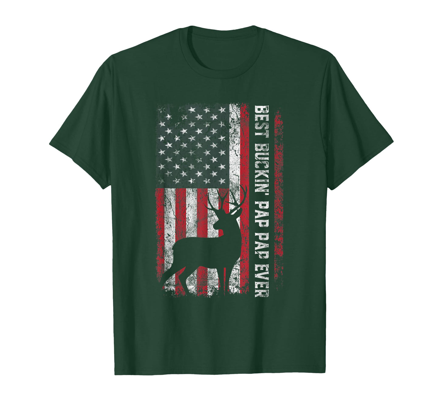 Mens USA Flag Best Buckin Pap Pap Ever Deer Hunting Fathers Day T-Shirt