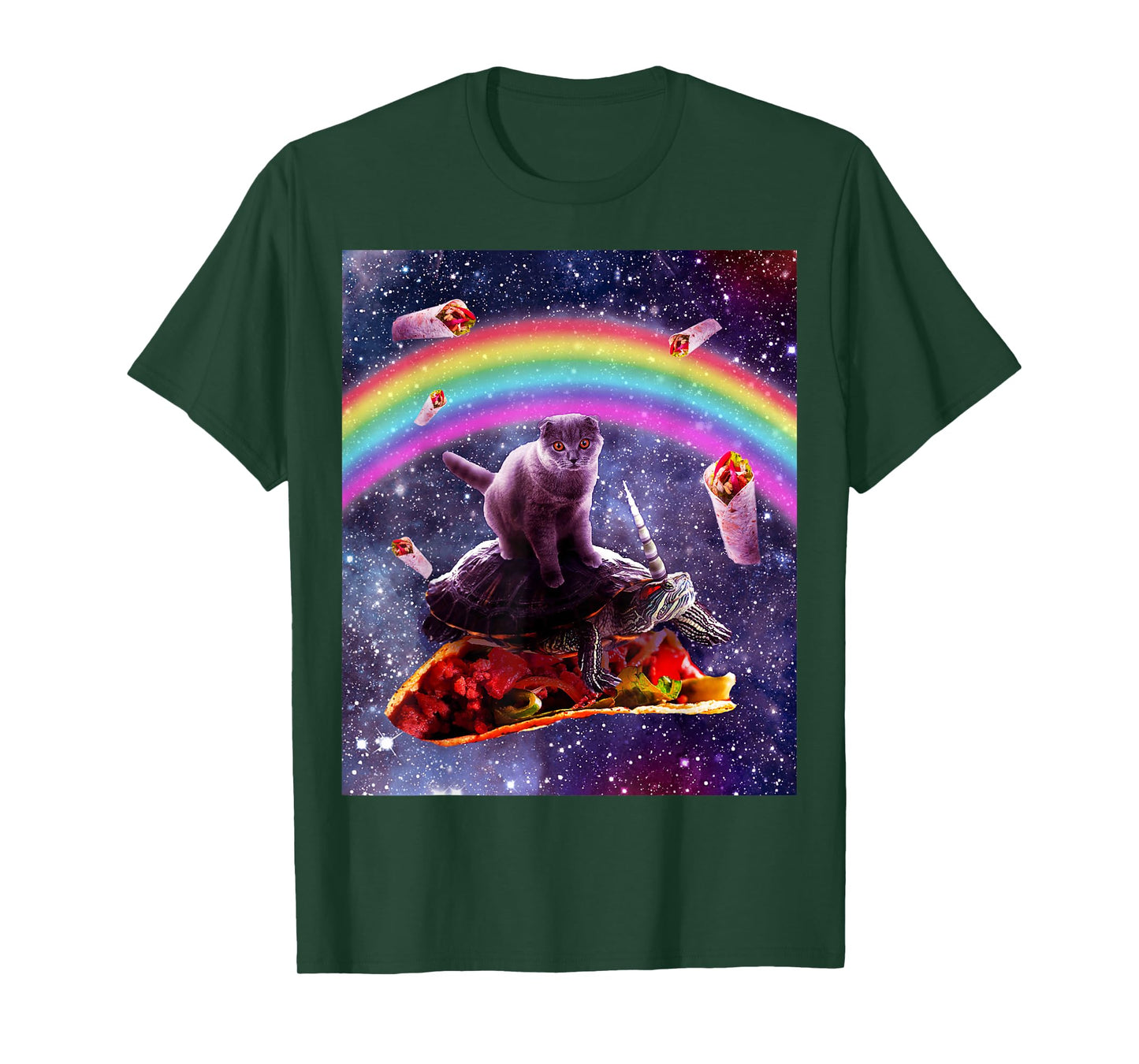 Space Cat Riding Turtle Unicorn - Taco & Burrito T-Shirt