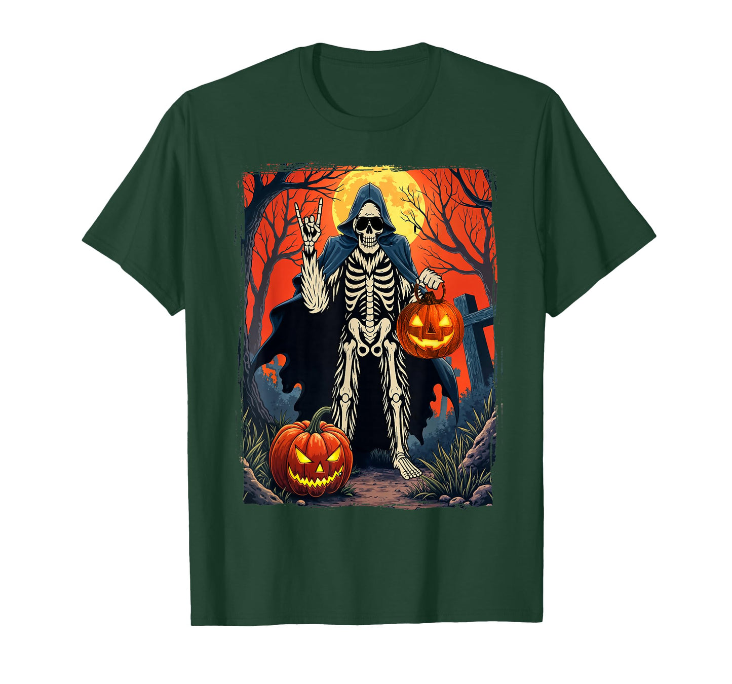 Halloween Skeleton Bigfoot Rock Pumpkin Skull Men Boys T-Shirt