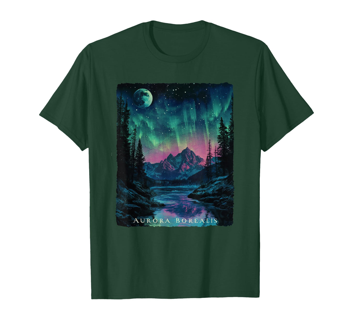 Aurora Borealis Northern Lights Mountains Trees Nature T-Shirt