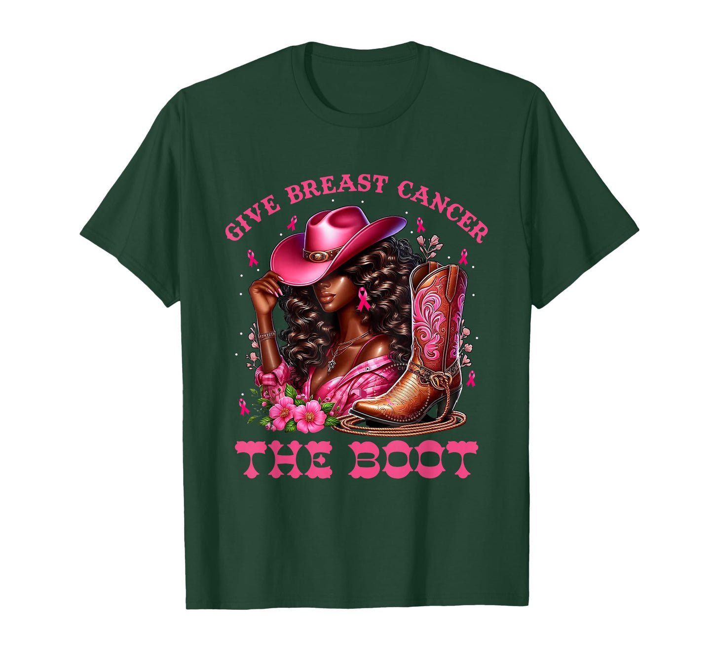 Give Breast Cancer The Boot Cowgirl Cancer Awareness Ribbon T-Shirt