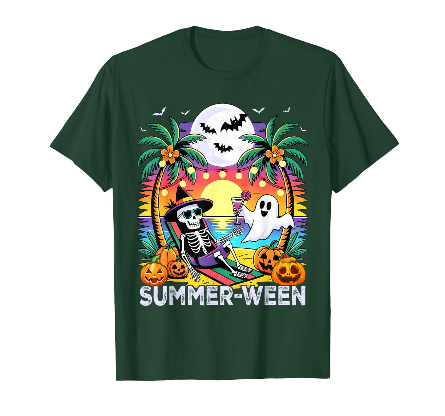 Beach Party Halloween Vibes Summerween Skeleton Ghost T-Shirt
