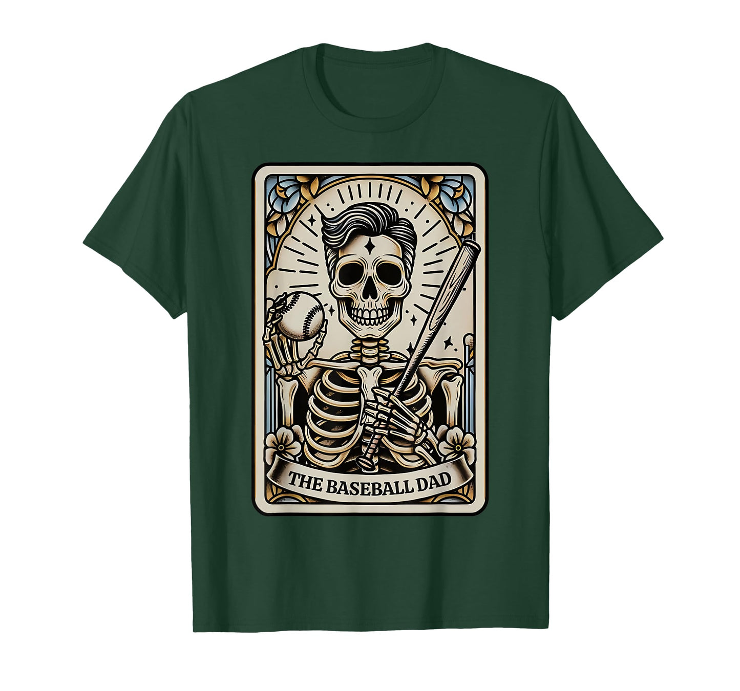 Funny Skeleton Baseball Dad Tarot Card Halloween Sport Lover T-Shirt