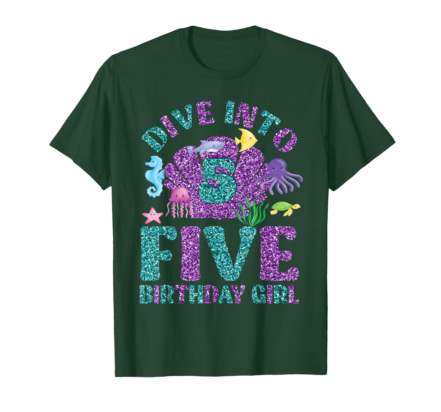 Dive Into 5 Birthday Decorations Girl 5th Birthday Mermaid T-Shirt