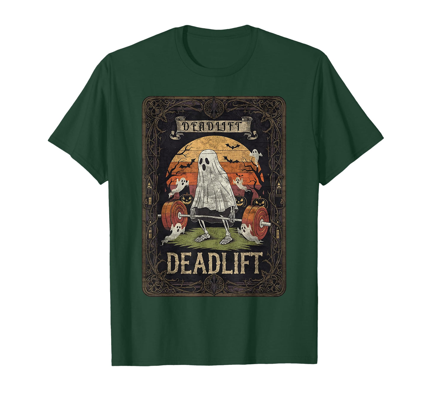 Funny Deadlift Ghost Skeleton Tarot Card Halloween Costume T-Shirt