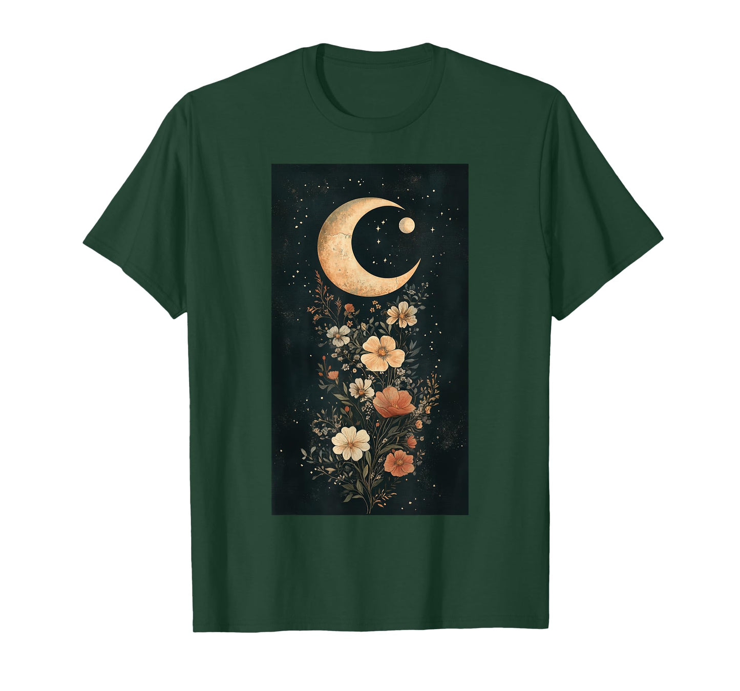 Vintage Botanical Moon Floral art Celestial T-Shirt