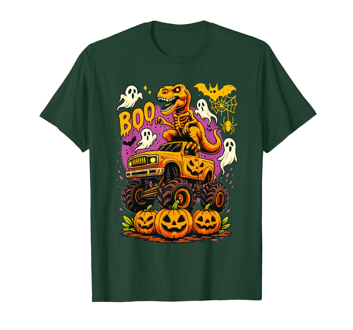 Zombie Dinosaur T Rex Monster Truck Boo Pumpkin Halloween T-Shirt