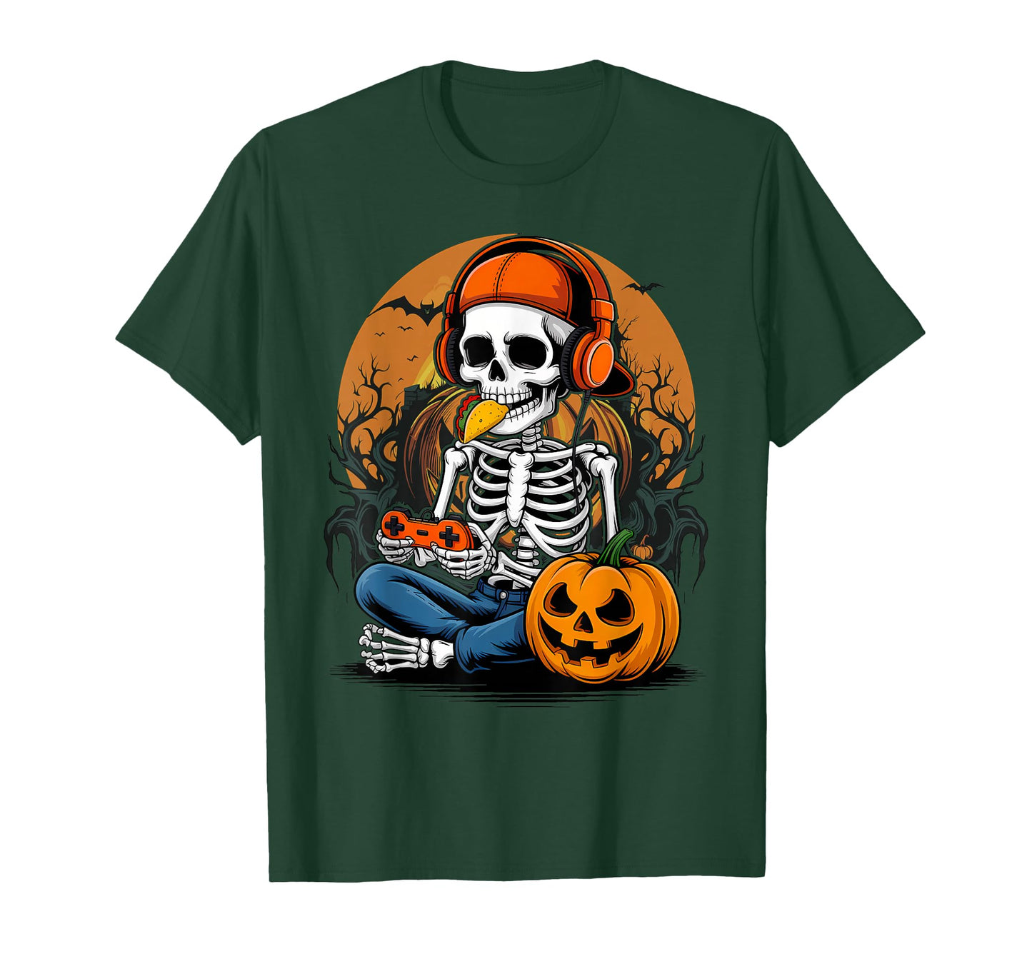 Skeleton Eating Taco Halloween Gamer Gaming Food Lover T-Shirt