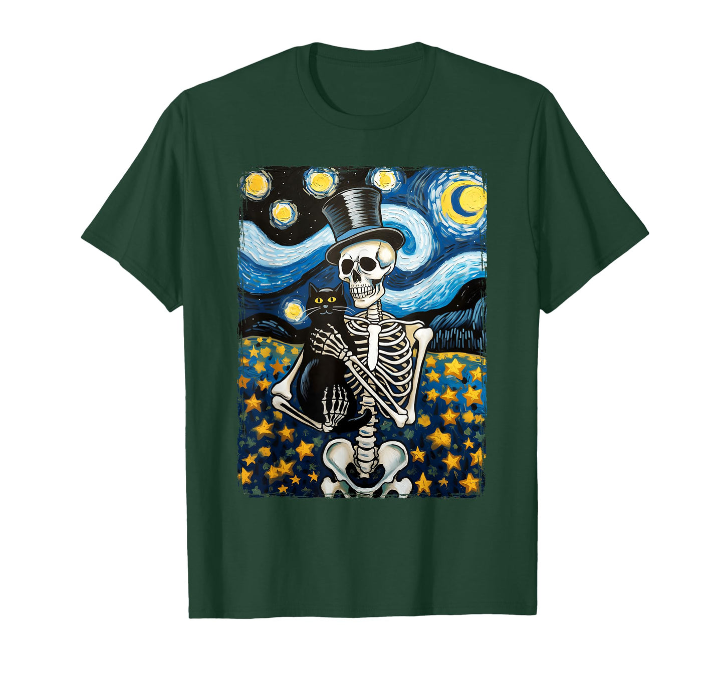 Black Cat Skeleton Vintage Goth Halloween T-Shirt