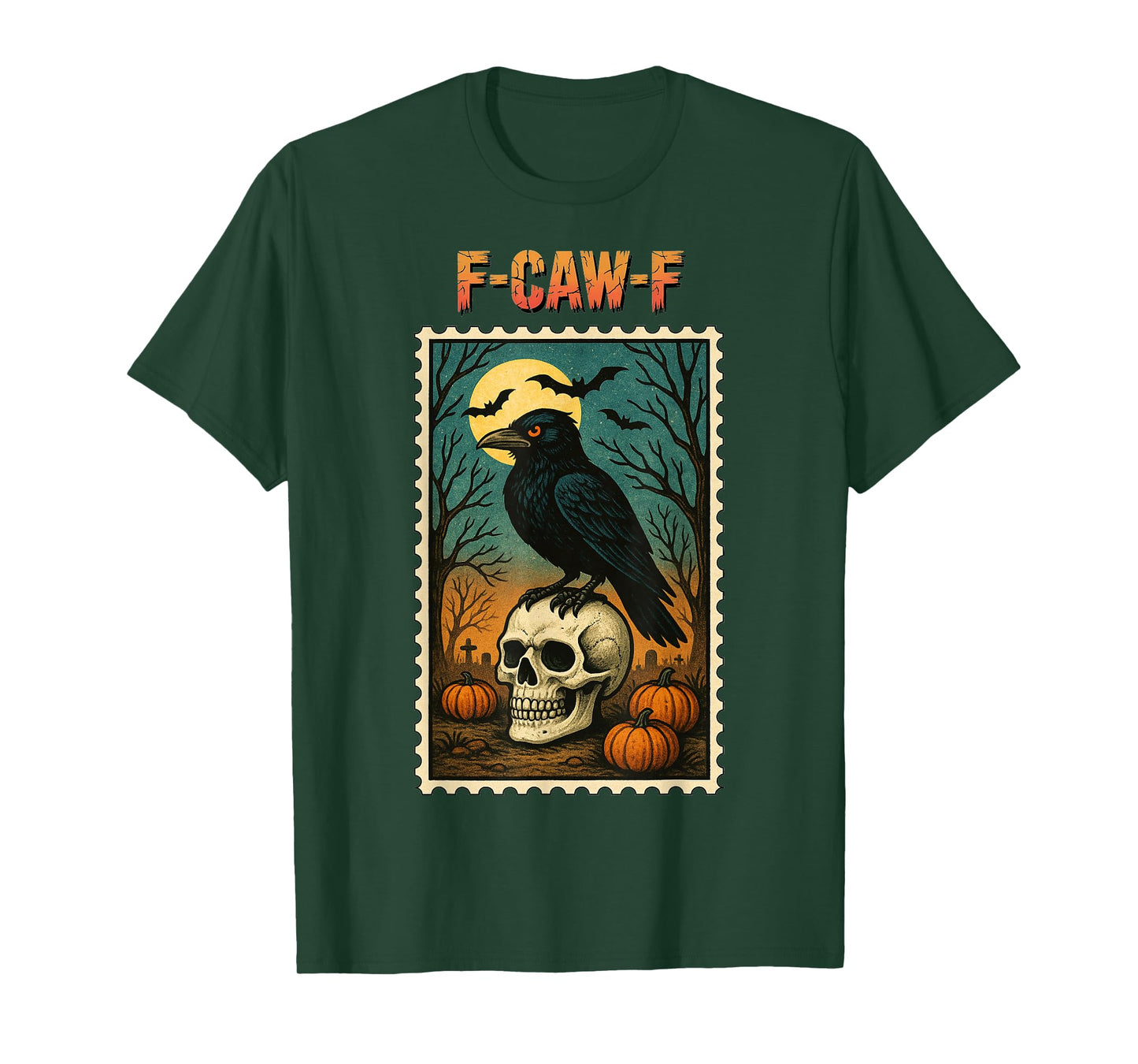 F-Caw-F Halloween Black Crow Skull Stamp F Caw F Adult Humor T-Shirt