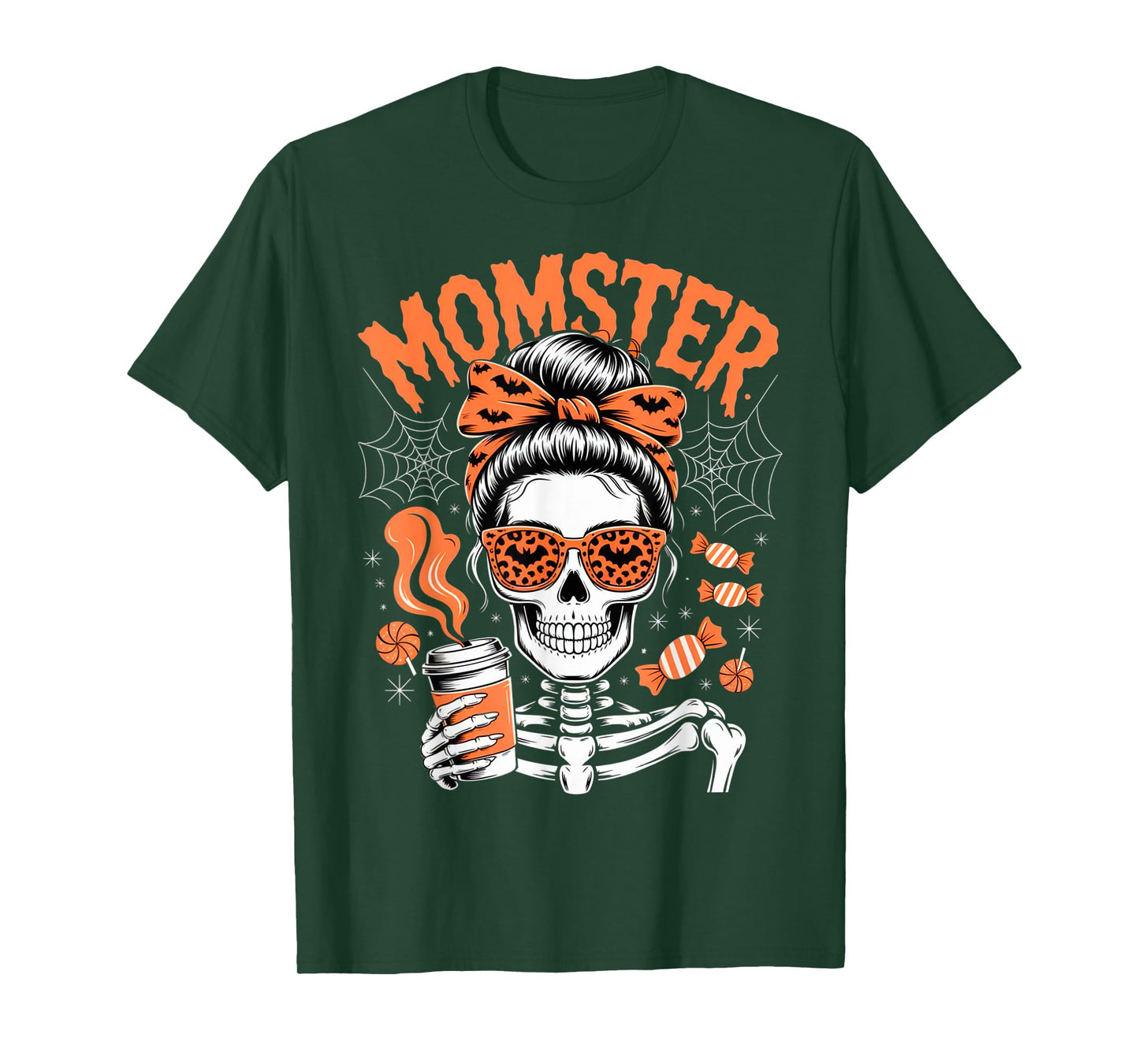 Momster Halloween Costume Skeleton Messy Bun Mother Coffee T-Shirt
