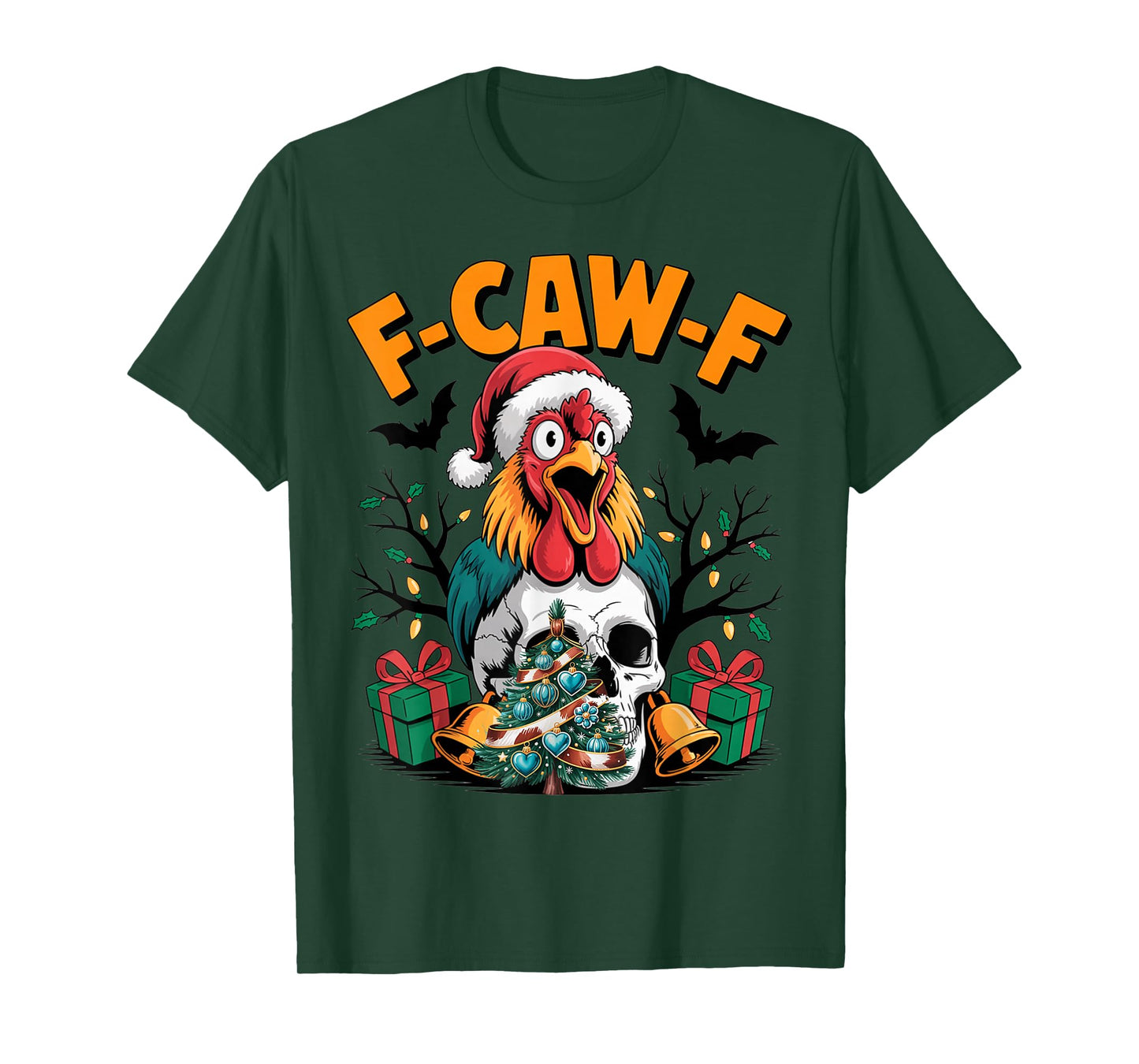 Christmas and Halloween F-Caw-F Rooster Chicken Pun Meme T-Shirt