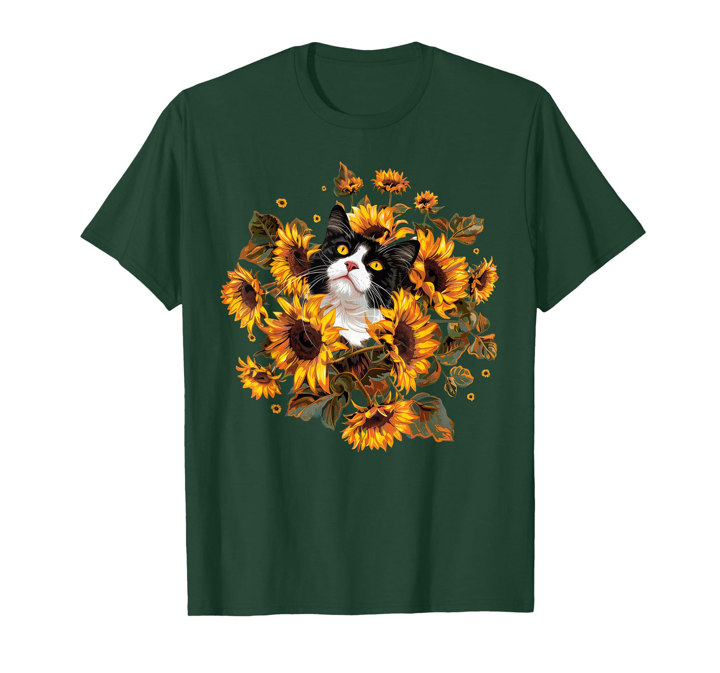 Retro Tuxedo Cat With Sunflower Cute Kitten Lover Gardening T-Shirt