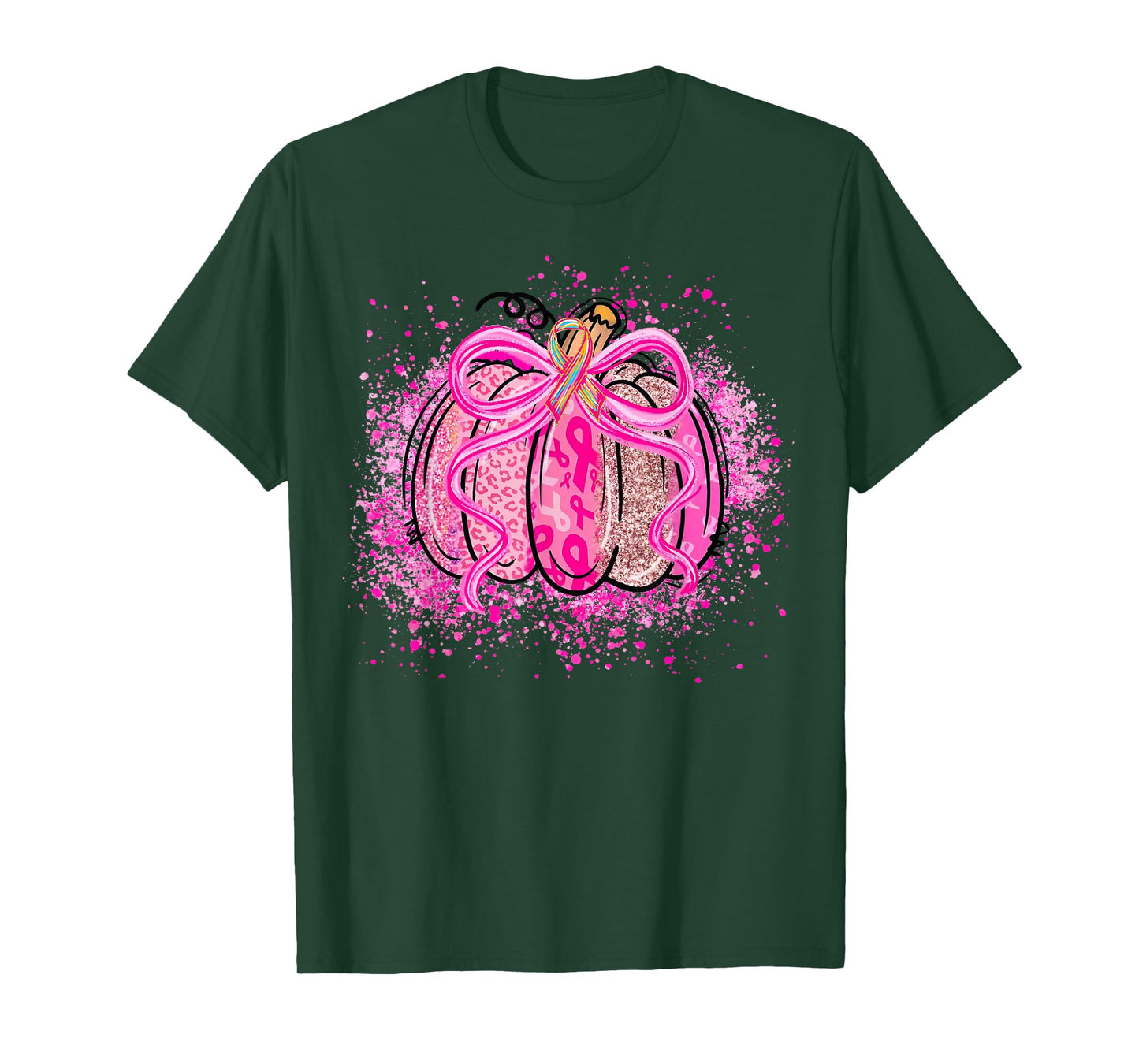 Pink Ribbon Coquette Bow Pumpkin Breast Cancer Awareness T-Shirt