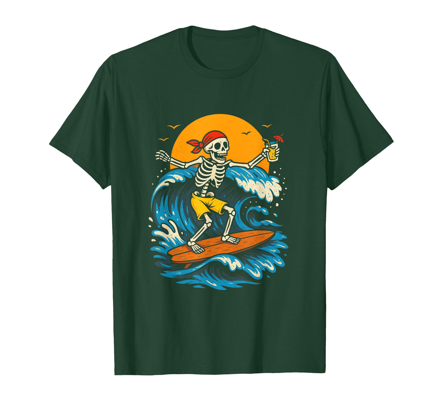 Surfing Skeleton - Retro Beach Art T-Shirt