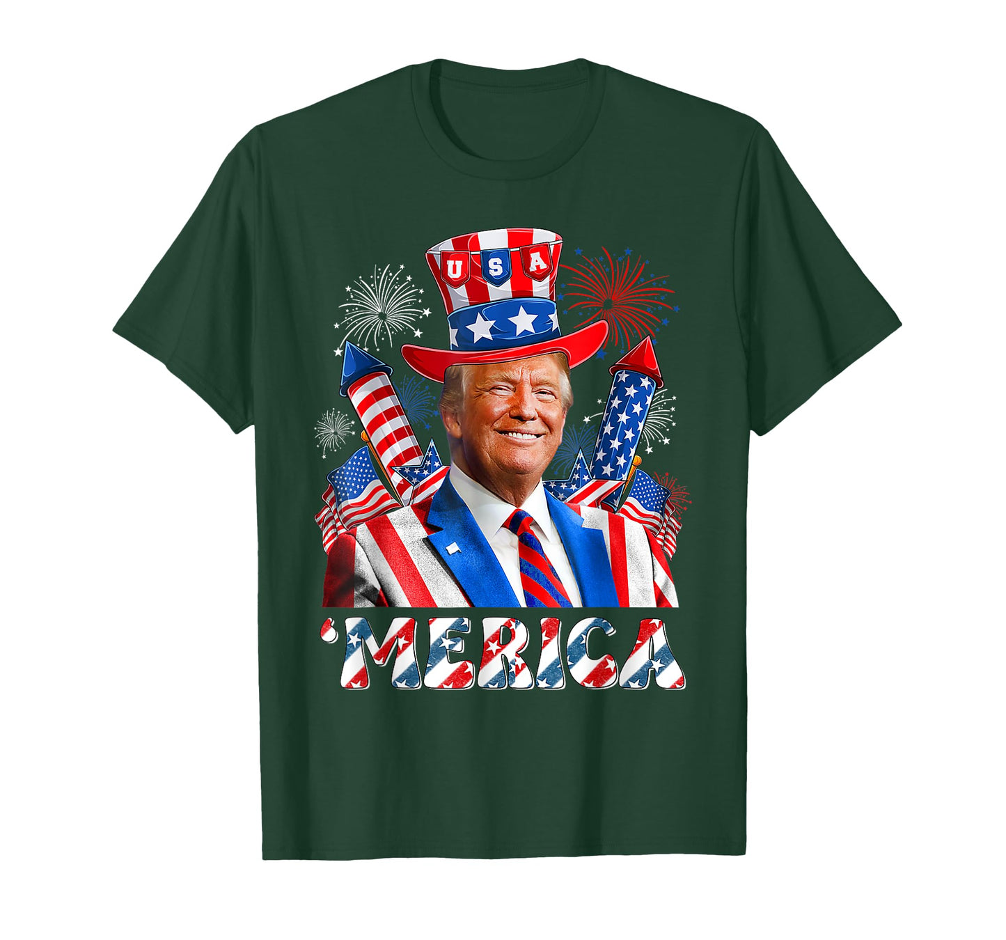 'MERICA TRUMP Happy 4th Of July Trump American Flag Funny T-Shirt