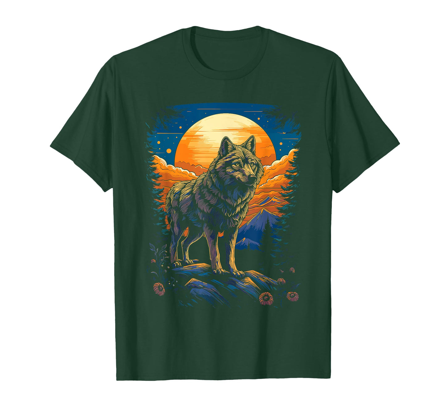 Wolf and Moon, Forest, Nature Art Women, Men T-Shirt
