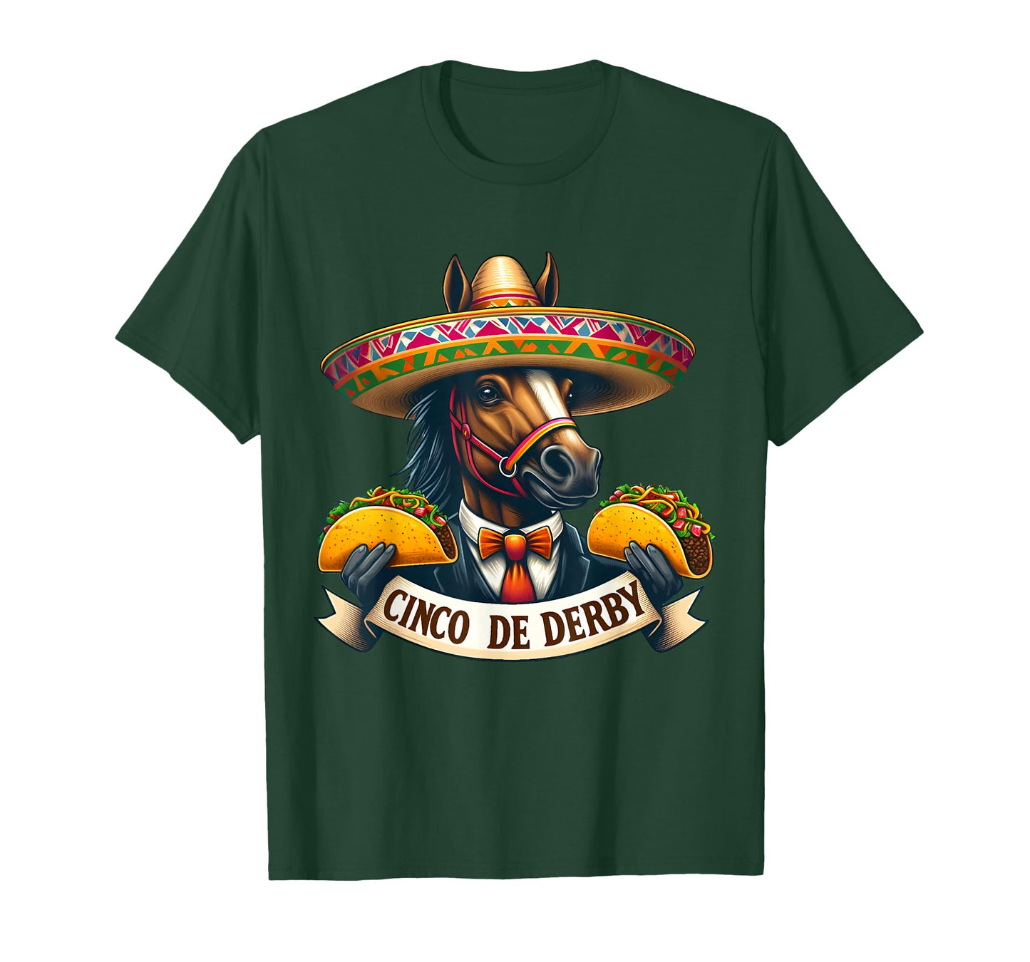 Funny Taco Horse Racing Vintage Cinco De Derby Horse T-Shirt