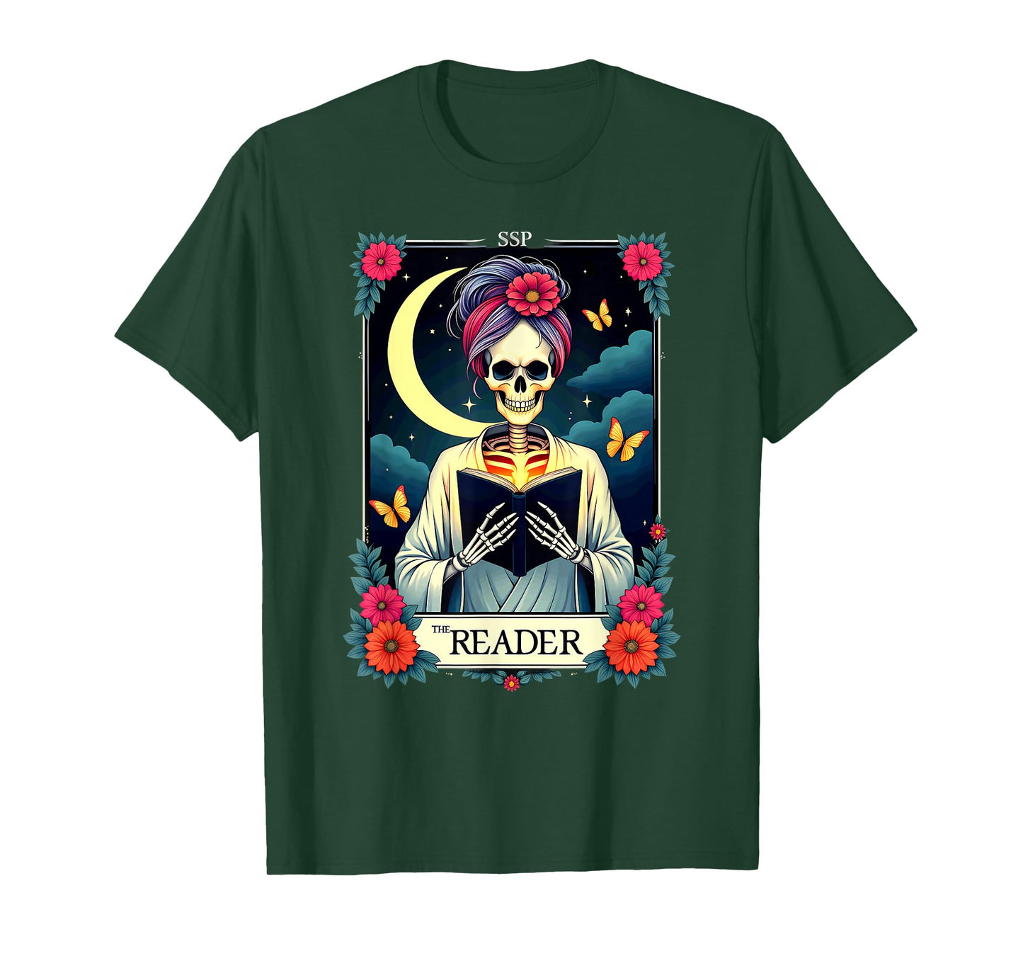 The Reader Tarot Card Skeleton Reading Book Halloween T-Shirt