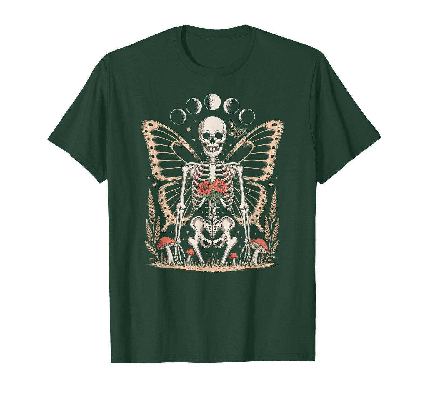 Skeleton Fairy with Roses Mushrooms and Moons T-Shirt